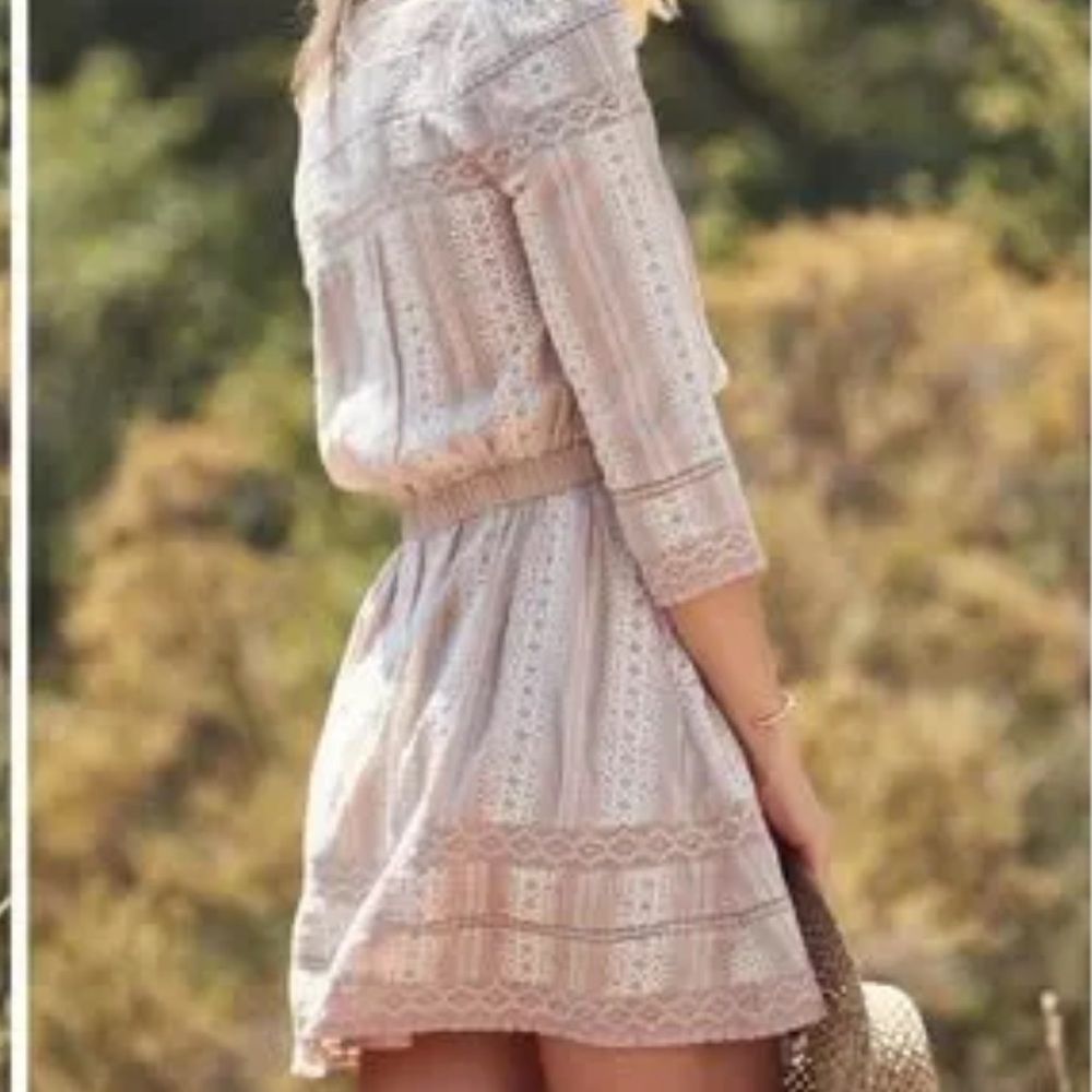 Revolve Tularosa Dakota Mini Dress Ivory Tan Stripe Boho S - Picture 4 of 13
